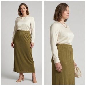 Vintage Kathie Lee Woman Olive Green Iridescent Shimmer Maxi Skirt